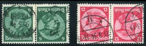 Germany #398-399a Cat$60, 1933 6pf and 12pf, horizontal tete-beche pairs, used