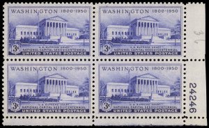 US Sc 991 MNH PLATE BLOCK - 1950 3¢ Washington Sesq. - FRESH!