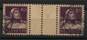 SWITZERLAND, GUTTERPAIR 10 CENTIMES TELL VIOLETT USED