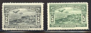 Costa Rica Scott C31 (Pf 12.5), C32 (Pf 12) Unused LHOG - 1937 Puntarenas Issue