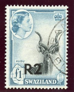 Swaziland 1961 QEII 2r on £1 black & turquoise-blue VFU. SG 77. Sc 79a.