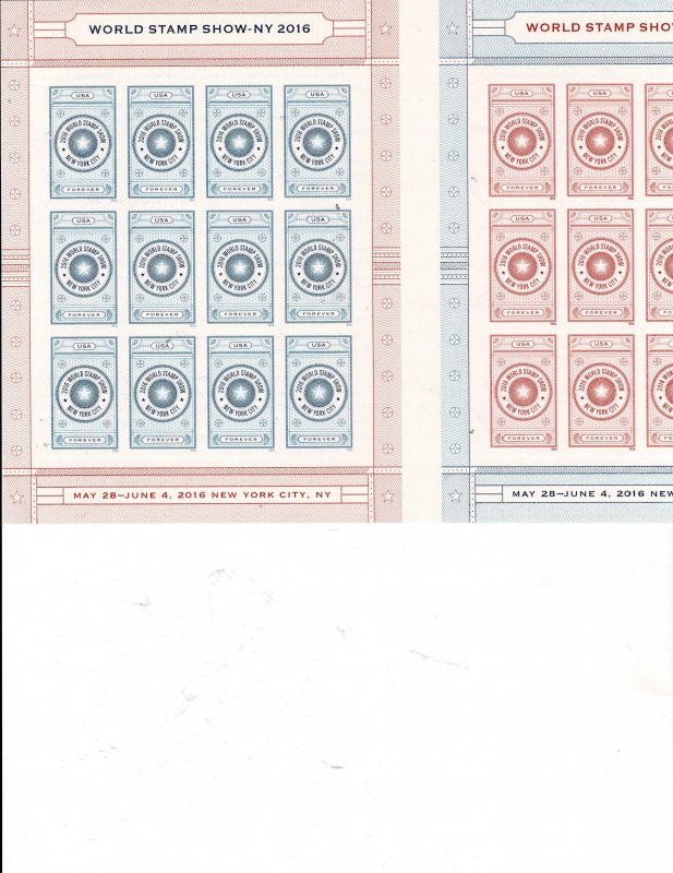 World Stamp Show NYC 2016 Forever(60c) Double Sheet of 24 stamps #5062-63 VF MNH