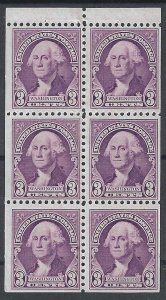 U.S., 1932, Scott #720b, 3c George Washington, booklet pane of 6, Mint, N.H.