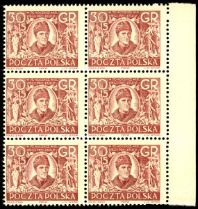 POLAND Sc B83 MNH BLOCK of 6 - 1932 30g+15g - 70th anniv of Ludwik Warynski