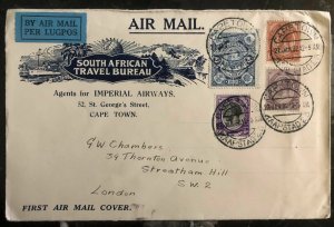 1932 Capetown South Africa First Flight Cover FFC To London England Travel Burea