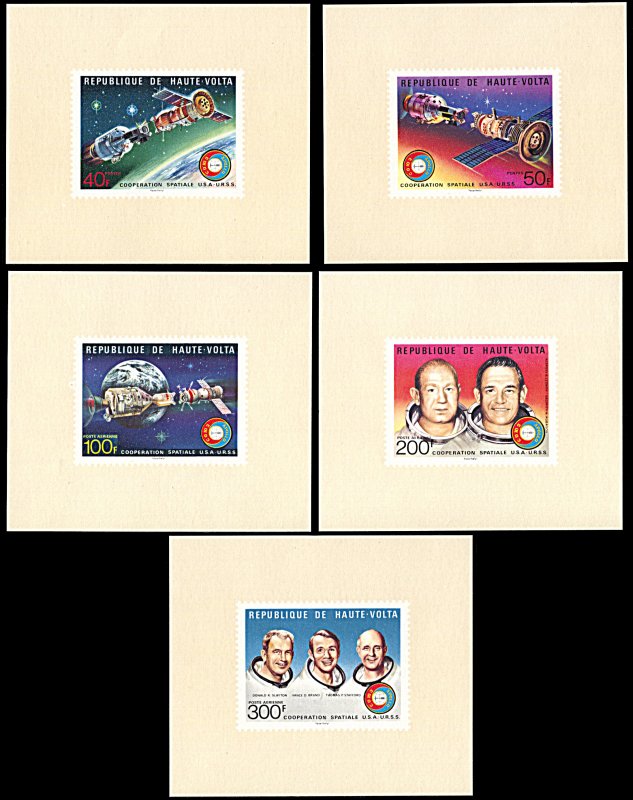 Upper Volta 370-371,C216-218, MNH deluxe sheets., Apollo-Soyuz Space Mission