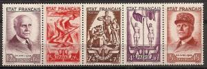 FRANCE B157a MINT OG 1943 PETAIN 87th BIRTHDAY STRIP CV $110
