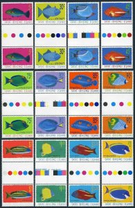 Cocos Islands 34-50 gutter pairs, MNH. Mi 34-47, 50-52. Tropical Fish 1979-1980.