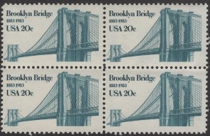 SC#2041 20¢ Brooklyn Bridge: 100th Anniversary Block of Four (1982) MNH