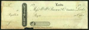 London Agents Brown Janson Cheque printed by Perkins Bacon and Co 