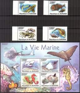 Burundi 2011 Marine Life Fishes set of 4 Sheet MNH