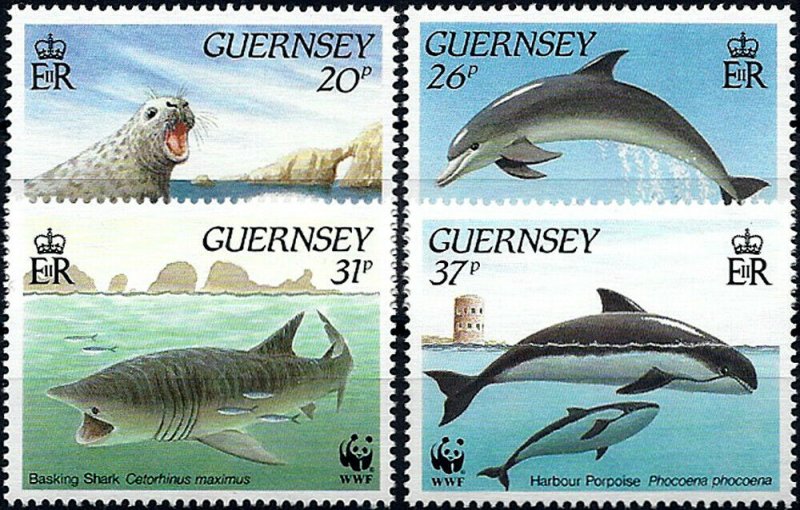 1990 Guernsey WWF, Fish, Shark, Dolphin, Seals, compl set VF/MNH! LOOK!