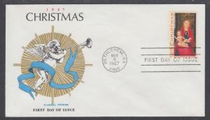 US Mel 1336-27 FDC. 1967 5c Christmas, Fluegel Color Cachet