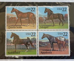 US 1985 Horses #2155-8 se-tenat blk of 4 mint