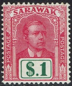 SARAWAK 1928 RAJA BROOKE $1 WMK ROSETTE