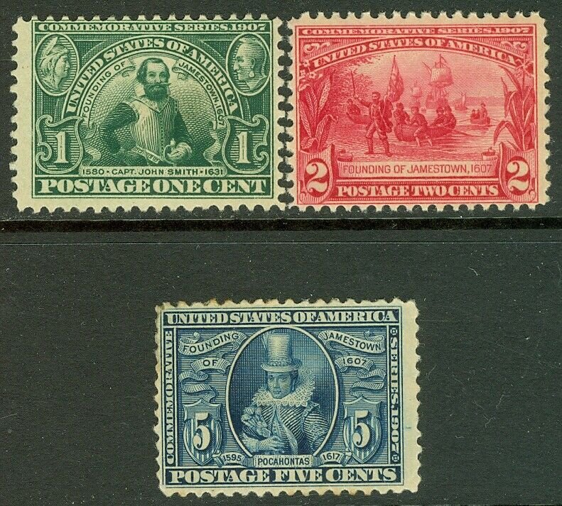 EDW1949SELL : USA 1907 Scott #328-30 Mint Original Gum. Back faults. Cat $177.00