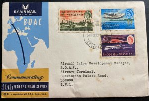 1963 Salisbury Rhodesia First Day Cover To London England 30th Year Of Airmail