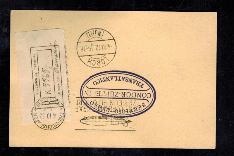 1932 Paraguay Graf Zeppelin Postcard Cover to Lorch Germany LZ 127 Star of David