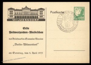 Germany 1937 Berlin Stamp Show Private Postal Card Cover Advertising Even G99225