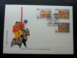 Macau Macao Habits And Customs Lion Dragon Dance 1992 culture 澳门舞狮舞龙 (stamp FDC)