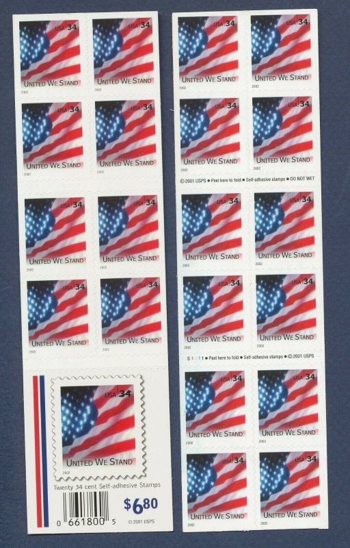 USA - Sc 3549Be - MNH booklet of 20 - P# S1111 - 34ct United We Stand - 