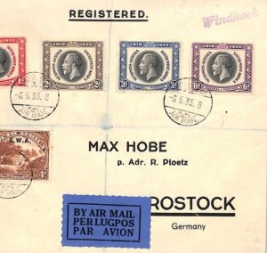 SOUTH WEST AFRICA KGV Cover 1935 *SILVER JUBILEE* SET Windhoek Registered YR88