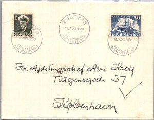 SCHALLSTAMPS - GREENLAND 1950 FDC COVER COMM POLAR SHIP GUSTAV HOLM ADDR USA