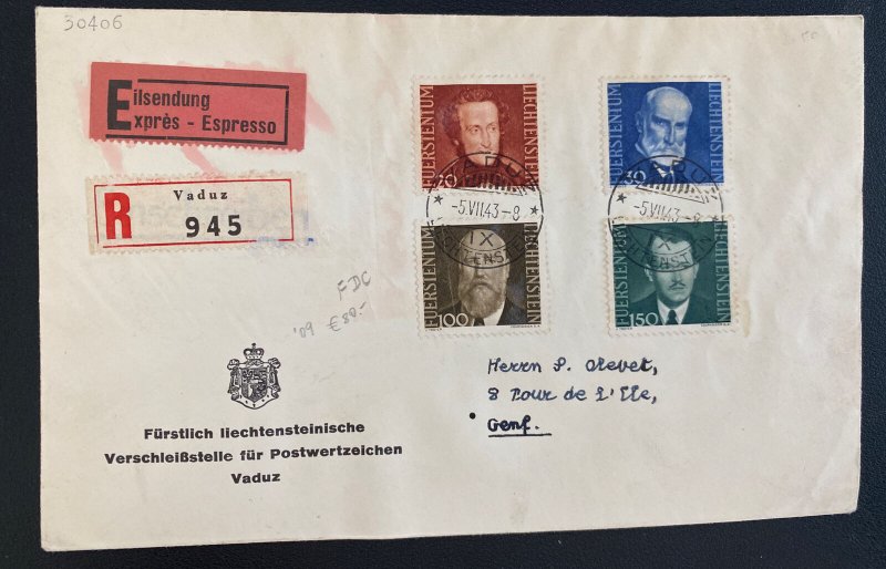 1943 Vaduz Lichtenstein First Day Cover FDC Prince Johann II Sc#188-191