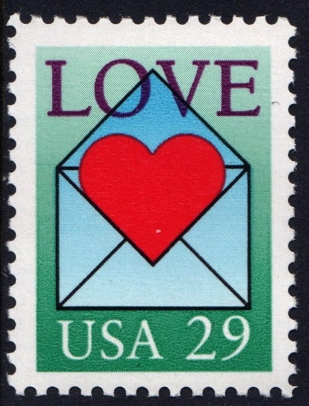 SC#2618 29¢ Love: Heart in Envelope Single (1992) MNH