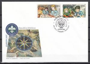 Moldova, Scott cat. 556-557. Scouting issue on a First day cover.  Butterfly.