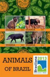 Uganda 2013 - ANIMALS OF BRAZIL - Sheet of 4  - MNH