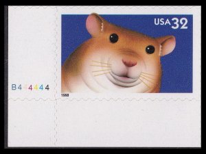 US 3234 Bright Eyes Hamster 32c plate single B444444 MNH 1998