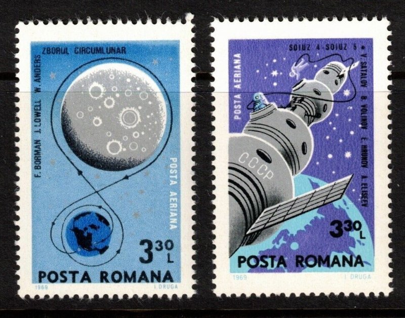 Romania Sc C171-2 NH SET of 1969 - Space - Moon, Apollo 