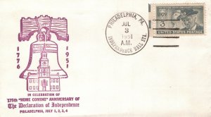 175th HOME COMING ANNIVERSARY OF THE DECLARATION OF INDEPENDENCE CACHET 1951