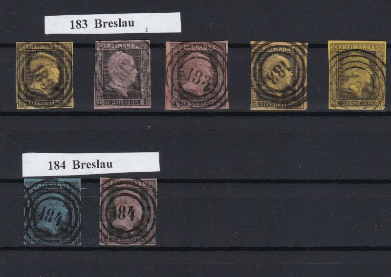 prussia 1850 - 56 breslau cancels with wmk used stamps cat £175+ ref r13443