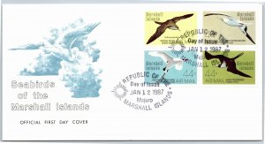 SEABIRDS OF THE MARSHALL ISLANDS SET OF 4 ON CACHET FIRST DAY COVER 1987