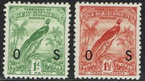 NEW GUINEA 1931 DATED BIRD OS 1D AND 11/2D