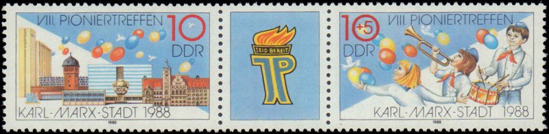 Germany DDR # 2689a, Complete Set, Pair + Label, 1988, Never Hinged