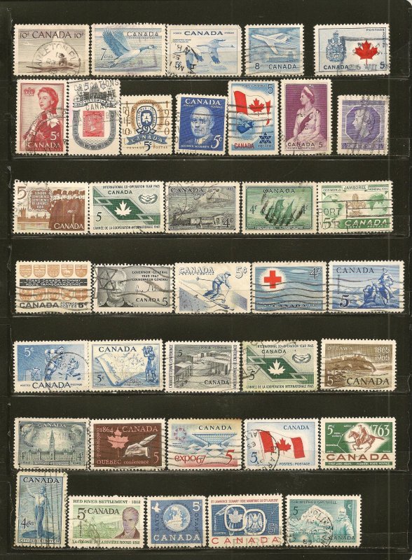 Canada Collection of 37 Different 1950's-1960's Used Off Paper Stamps