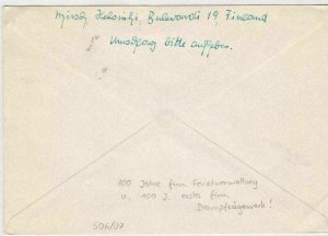 Finland 1959 Helsinki cancel Centenary Tree + Wood  stamps cover ref 21838