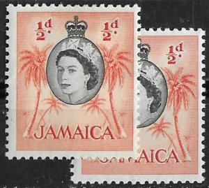 Jamaica # 159 QE II  Shade Variety  ½d.   (1) Mint NH