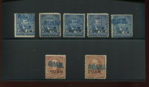 GUAM 5 & 8 Overprint Lot of 7 Used Stamps Straight Line GUAM Cancels Bx 2027