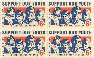 US 1342 Support Our Youth Elks 6c block (4 stamps) MNH 1968