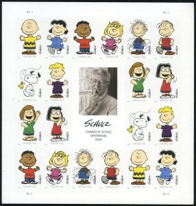 2022 58c Forever Charles M. Schultz, Snoopy, Mint Imperf Sheet of 20 Scott 5726