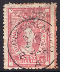 1872-73 Queensland Australia QV Queen Victoria 20/ used Sc# AR32 CV $325.00 p.12