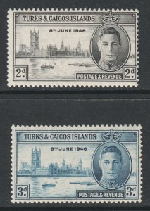 Turks Caicos Scott 90/91 - SG206/207, 1946 Victory Set MH*