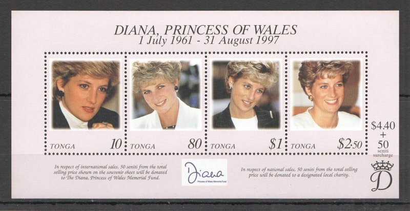 SS0693 1998 TONGA DIANA PRINCESS OF WALES #1512-15 KB MNH