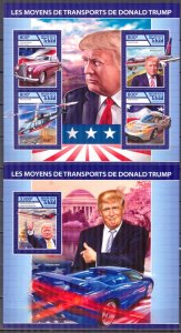 Chad 2017 Transport Cars Helicopters Donald Tramp sheet + S/S MNH