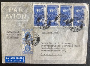 1937 Hong Kong Airmail Cover To Zurich Switzerland Swiss Label