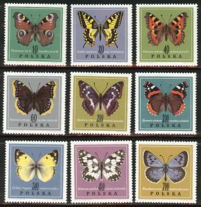 Poland Scott 1542-1550 MNH** 1967 Butterfly set CV $5